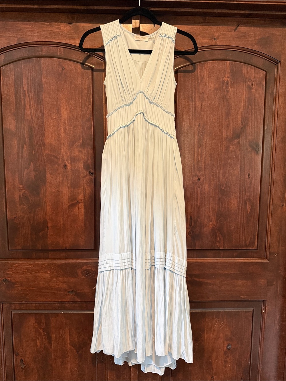 Ramy Brook Sleeveless Light Blue V-Neck Maxi Dress with Delicate Trim